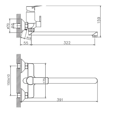 005NEW  Смеситель д/ванны  HB-22559  длинный излив ХРОМ к35 HAIBA  (10/1шт)