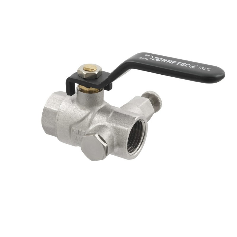 Кран   шар. дренажный   1  с воздухоотводчиком, под манометр, никель RAFTEC  (32/8)