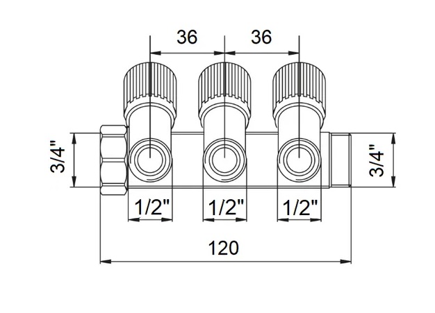 .Коллектор вентельный   TIMO   3/4 х 1/2 Н на 3 выхода (30/3шт)