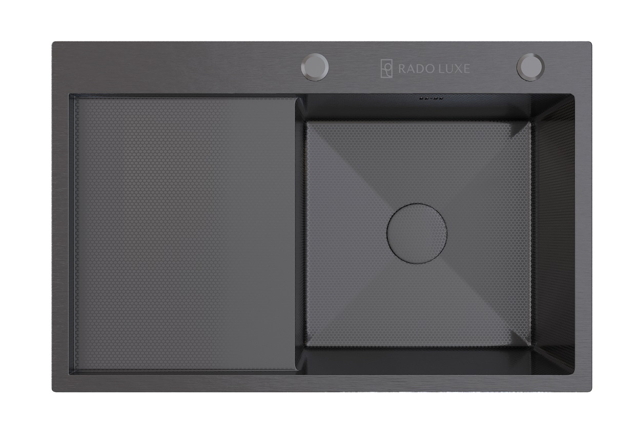 Мойка настол.монтаж RADO LUXE 7750B-R  ТЕМНЫЙ ГРАФИТ ДЕКОР 77 х 50 правая  (3,0)   22см     (1/1шт)