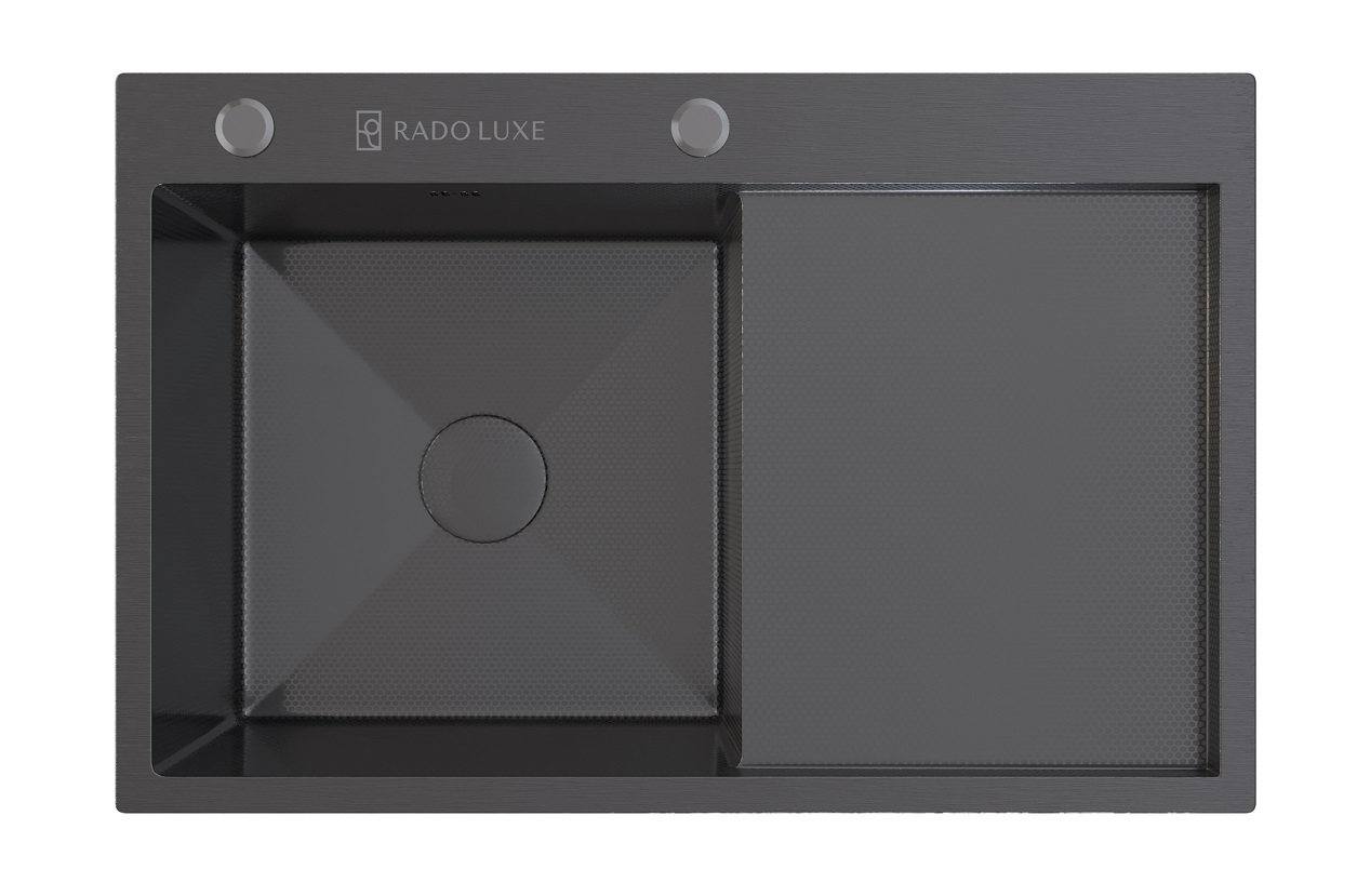 Мойка настол.монтаж RADO LUXE 7750B-L  ТЕМНЫЙ ГРАФИТ ДЕКОР  77 х 50 левая  (3,0)   22см      (1/1шт)