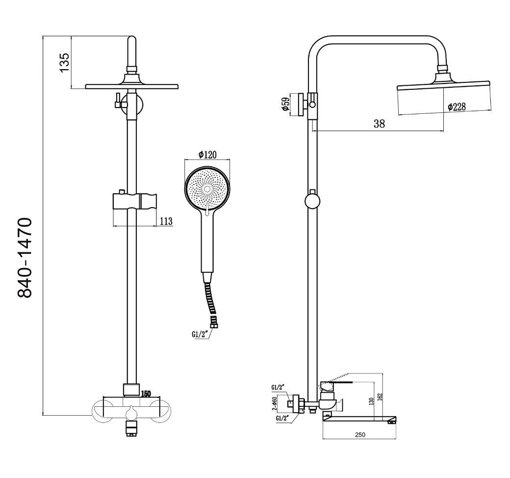 FMARK SUS FS8845-25  Душевая стойка со смесителем картридж d/ нерж.   (1/1шт)