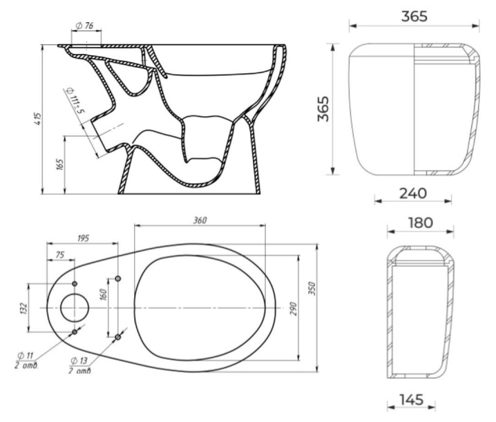 Унитаз-компакт ТЕФИЯ Economic   выпуск 45*,2 кн. ниж.арматура, безободковый,сиденье ПП  (1/1шт)