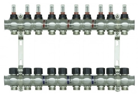 Коллектор с расходомерами нерж. 1 х 10 выхода RAFTEC RC03-10  (1/6)