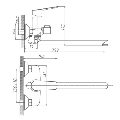 005NEW  Смеситель д/ванны  HB-22506  длинный излив ХРОМ к35 HAIBA  (8/1шт)