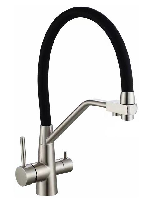 008   Смес кухня  (с фильтр)   FMARK   FS0662-L01-V2 корпус НЕРЖАВЕЙКА,излив ЧЕРНЫЙ   (6/1шт)