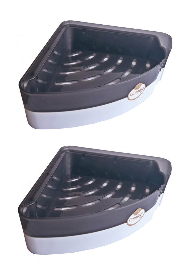 Полка  2-ая  угловая  многофункциональная  ЕК-518/2-10  ЧЁРНО-ПРОЗР/БЕЛ Еврокомфорт пластик (10/1шт)