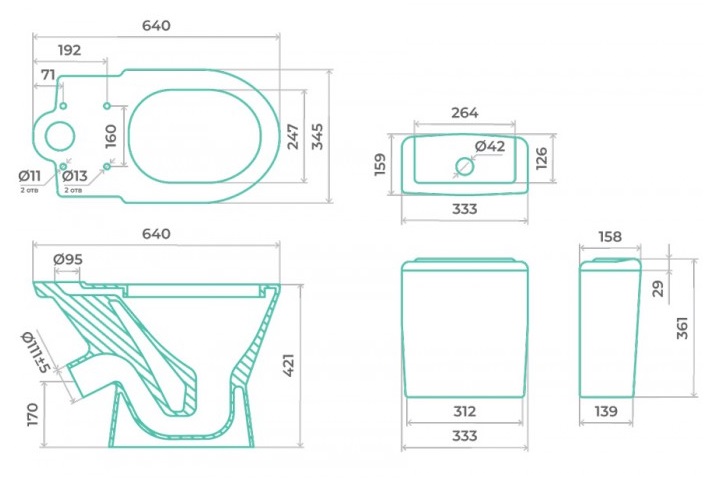 Унитаз-компакт АТЛАС Home de luxe   45*,2 кн. ниж.арматура, ПП GESSO  (1/1шт)