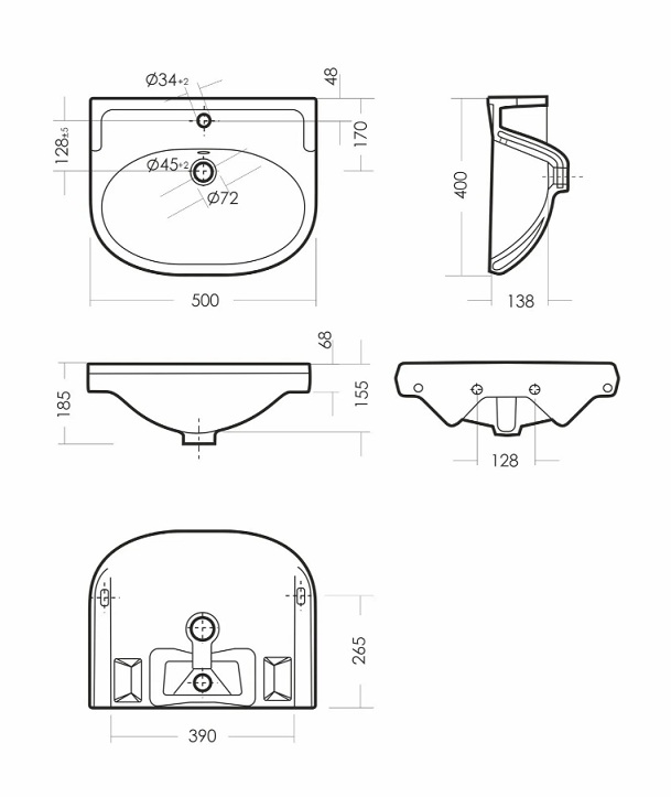 Умывальник КОМФОРТ Белый    SANITA    500х400х185 (пьедестал Самарский)   (1/1шт)