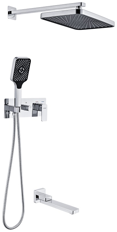 FMARK SUS FS8750-3A  Душевая стойка встраиваемая хром  КВАДРО нерж   (1/1шт)