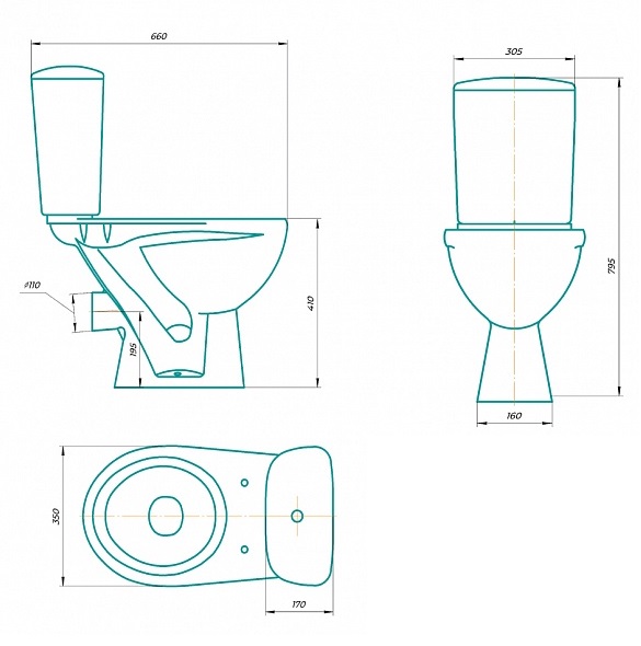 Унитаз-компакт ФОБОС Economic   выпуск 90*,2 кн. ниж.арматура,  GESSO  (1/1шт)