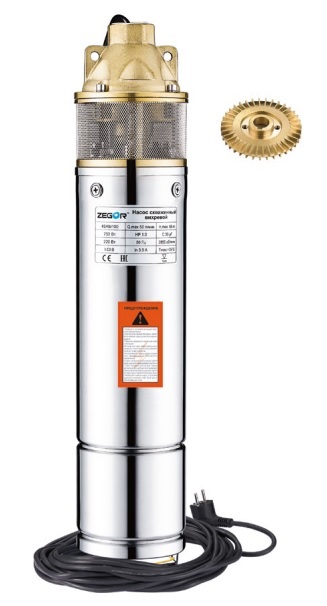 Насос погружной вихревой  ZEGOR 3SKM100A-0.75-20m 750W Мах.нап.59м,мах.расх.2м3/ч,каб 20м,корп.75мм
