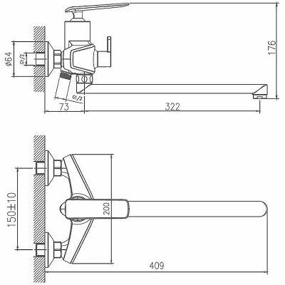 005NEW  Смеситель д/ванны  HB-22548-8  длинный излив БЕЛЫЙ-ХРОМ к35 HAIBA  (10/1шт)