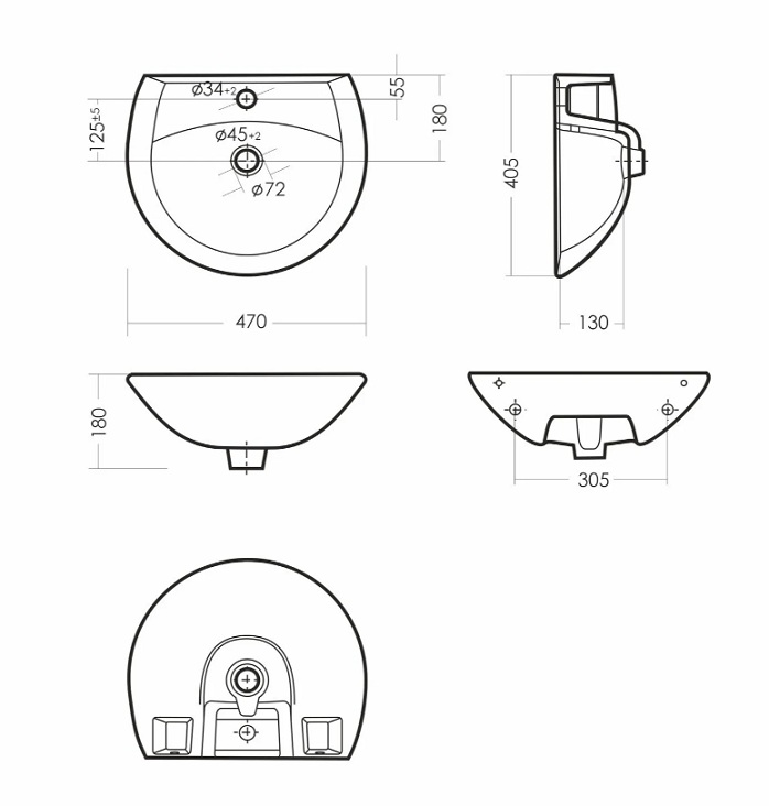 Умывальник АТТИКА-48 Белый    SANITA    470х405х180 (пьедестал Аттика)   (1/1шт)
