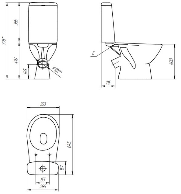 Унитаз-компакт   JUST  ll-сорт, выпуск 45* 1кн.низ., сиденье ПП, металл. креп.   CERSANIT (1/1шт)