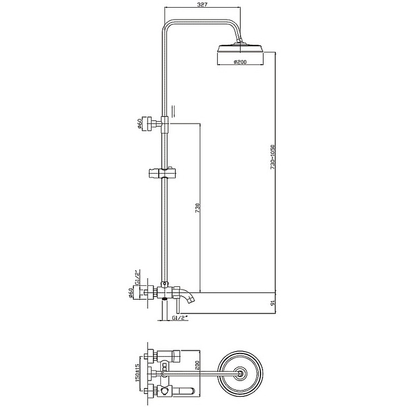 Душевая система  HB-2407  ХРОМ  к35  HAIBA  (4/1шт)