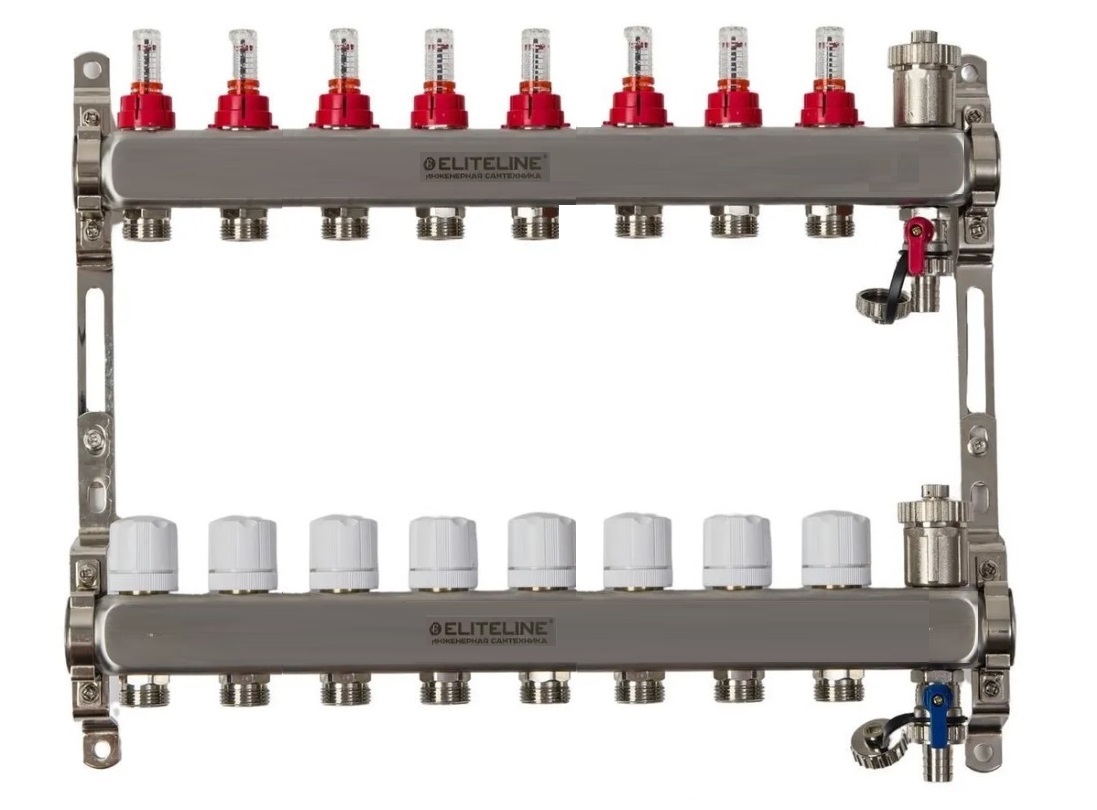 Коллектор с расходомерами нерж.   1 х 8 выхода  ELITELINE   (4/1)