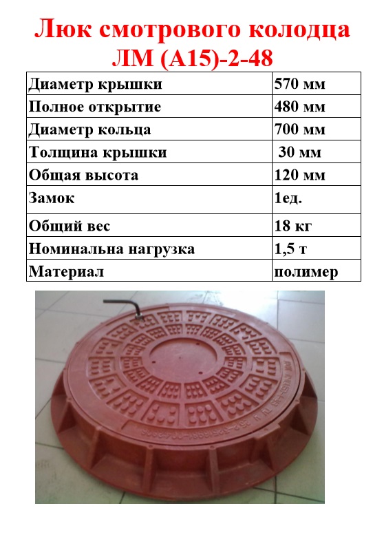 Люк круглый канализационный с замком    ЛМ (А15) 2-48  1,5т.   (1/1шт)