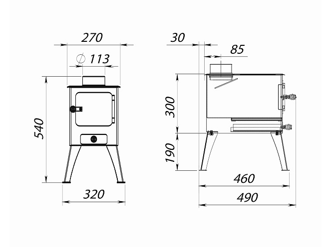 Печь отопительная  STOKER   Садовая  50 с конфоркой   в54 х ш32 х д49см   d113 (1)