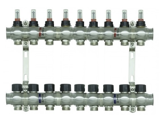 Коллектор с расходомерами нерж.  1 х 9 выхода RAFTEC RC03-09  (1/6)