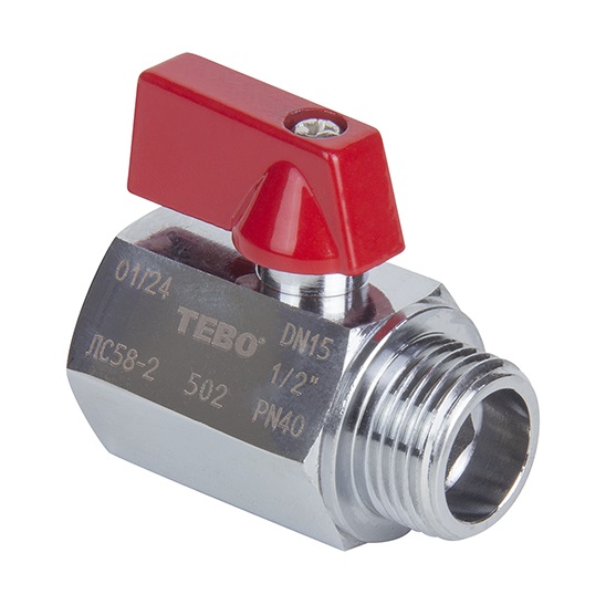 Кран мини шаровый хром   1/2 ВН   TEBO  (45мм)  (16/128)
