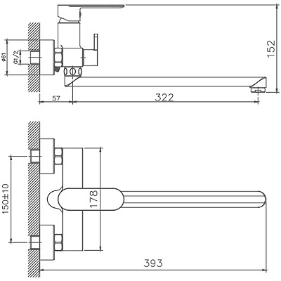 005NEW  Смеситель д/ванны  HB-22590-7  длинный излив ЧЕРНЫЙ к35 HAIBA  (10/1шт)