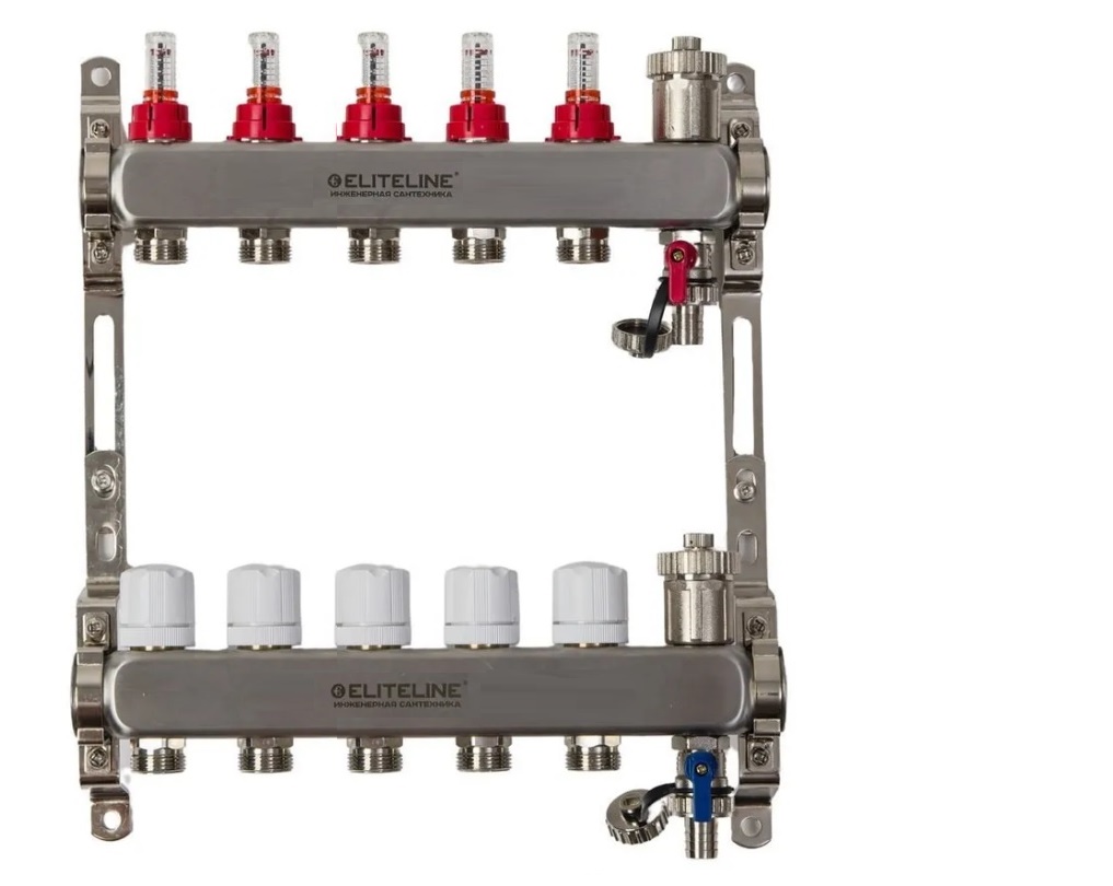 Коллектор с расходомерами нерж.   1 х 5 выхода  ELITELINE   (4/1)