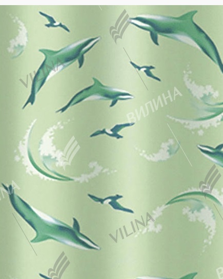 Штора для ванной     004 дельфины (зеленая) 1.8*1.8   (40/1шт)