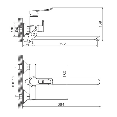 005NEW  Смеситель д/ванны  HB-22556  длинный излив ХРОМ к35 HAIBA  (10/1шт)