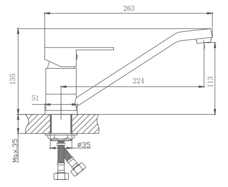 003  Смеситель д/кухни  HB-42802 излив 25см НЕРЖ  к35   HAIBA   (10/1шт)