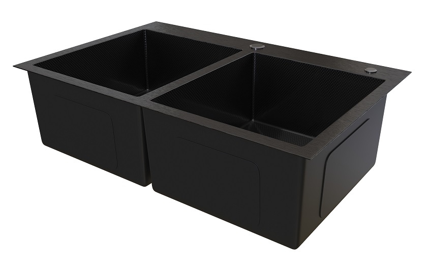 Мойка настол.монтаж RADO LUXE 78x50  ЧЕРНЫЙ ДЕКОР  7850-HB  2-я чаша  (3,0)   22см      (1/1шт)