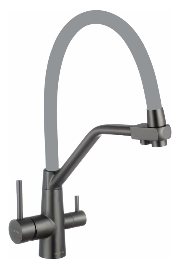 008   Смес кухня  (с фильтр)   FMARK   FS0662-Q04 корпус ГРАФИТ,излив СЕРЫЙ   (6/1шт)