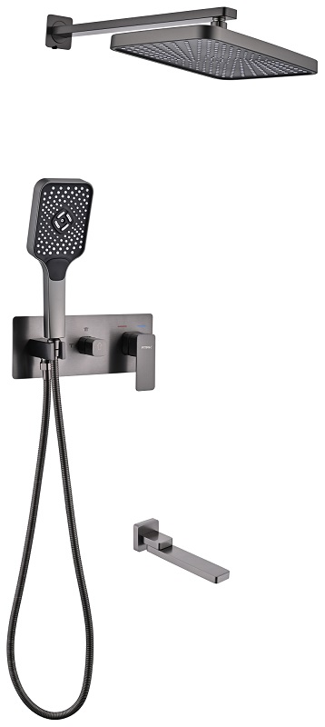 FMARK SUS FS8750-3Q  Душевая стойка встраиваемая графит  КВАДРО нерж   (1/1шт)