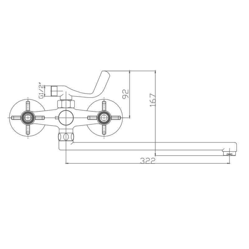 140  Смеситель д/ванны  HB-2224  перекл. картридж ХРОМ  1/2  HAIBA  (10/1шт)