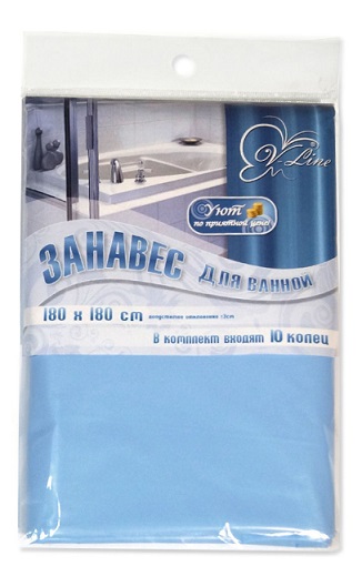 Штора для ванной     004 голубая 1.8*1.8   (40/1шт)