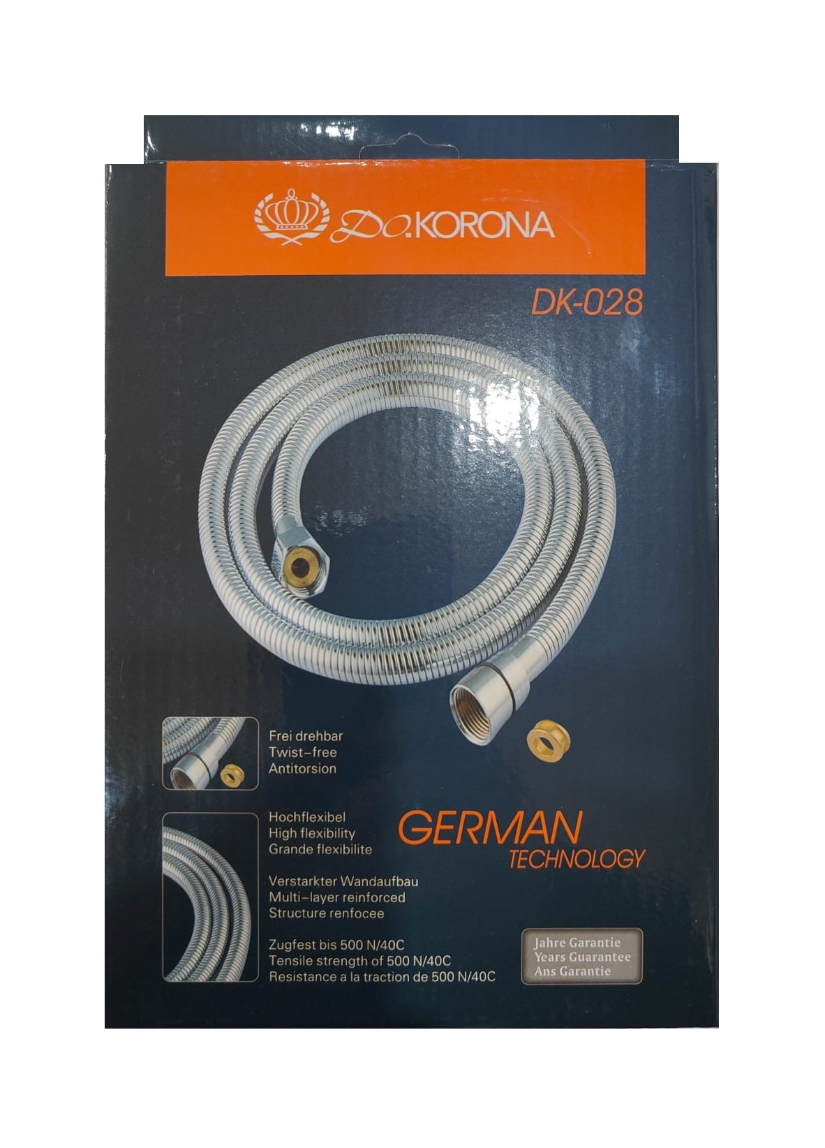 Шланг д/душа (в коробке)   DK-028   растяжной с подшибником, мелкое плетение   (60/1шт)