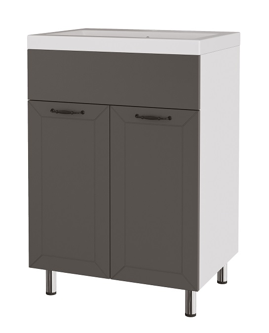 Т60  Тумба напольная Фотон 60 (Серый) 596х444х700  2дв. под умыв.  Слим 60  Арт.22005