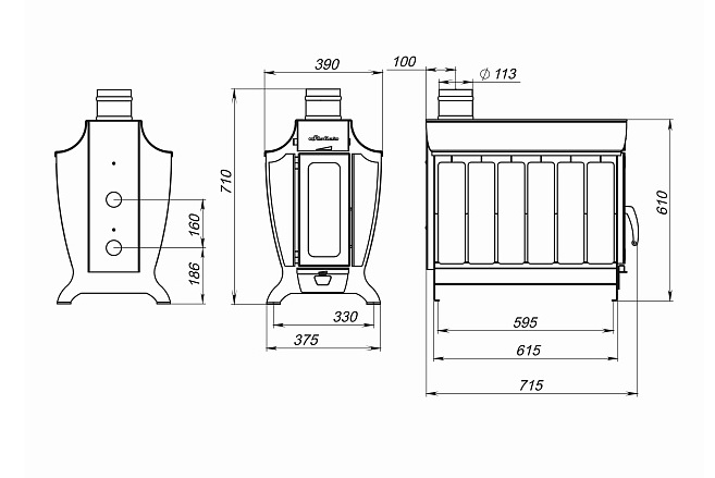 Печь отопительная  STOKER 200-G  с конфоркой  в61 х ш39 х д75см   d113 (1)