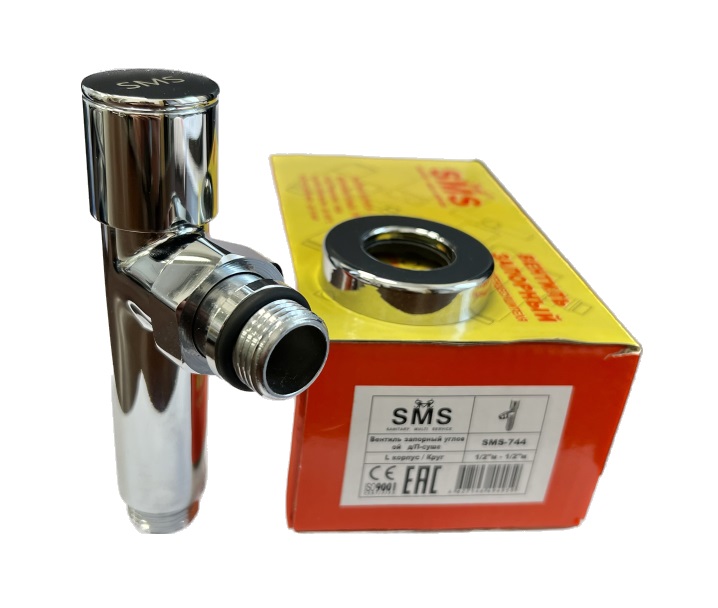 Кран 1/2Н х 1/2Н   угловой. с американкой. вентельный.  хром.    SMS744  удл.корпус   (20/1шт)