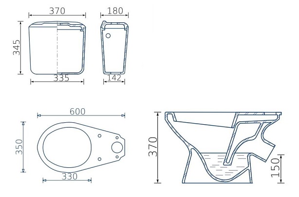 Унитаз-компакт  ВКЗ НАХОДКА белый Стандарт,выпуск 45*,1 кн.бок.подвод,  ПП (г.Волгоград)  (1/1шт)
