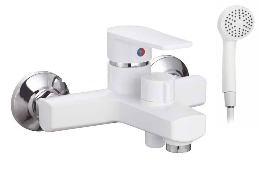 *006   Смесит. д/ванны  моноблок  RD-009  ABS-пластик (шланг,лейка,держ.)белый RADO  (30/1)