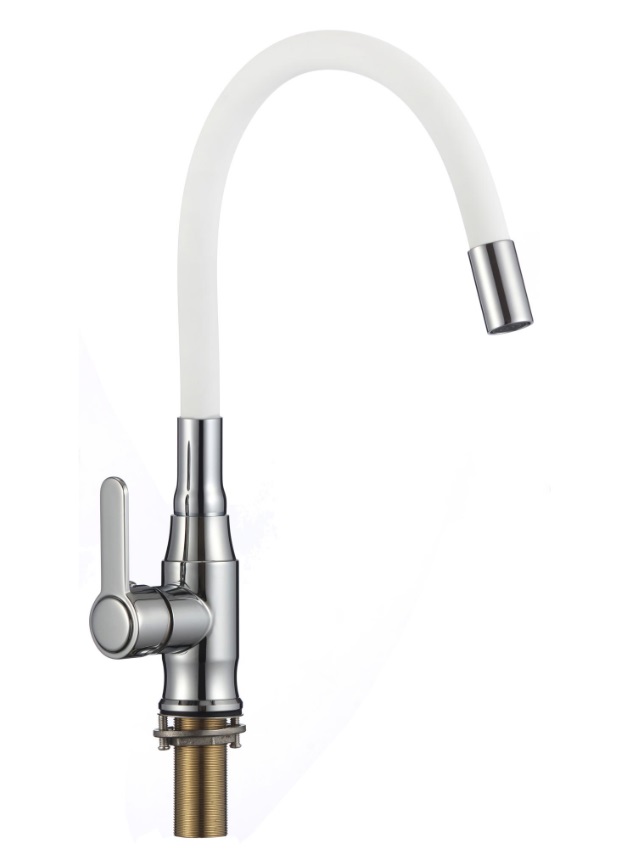 008   Смес кухня   высокий  SAVOL  S-2805-А-02 гибкий БЕЛЫЙ излив к35 хром. SUS  (5/1шт)