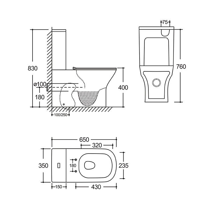 Унитаз напольный  VETTA TORNADO безобод.гориз,665х350х830мм, дюропласт,б/съем,м/л RADOLUXE (2 места)