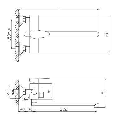 005NEW  Смеситель д/ванны  HB-22802  длинный излив НЕРЖ к35 HAIBA  (10/1шт)