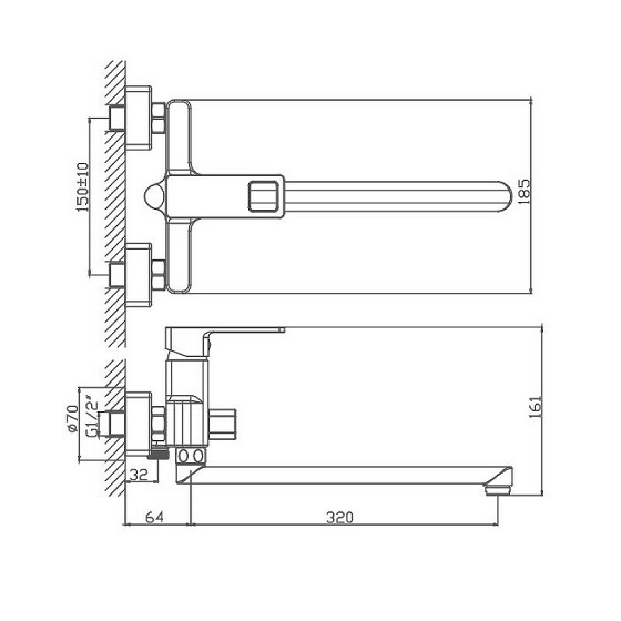 005NEW  Смеситель д/ванны  HB-22615  длинный излив ХРОМ к35 HAIBA  (10/1шт)