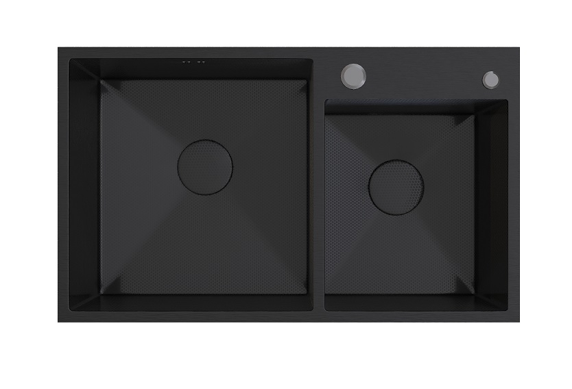 Мойка настол.монтаж RADO LUXE 72x43 ЧЕРНЫЙ ДЕКОР  7243-HB  2-я чаша  (3,0)   22см      (1/1шт)