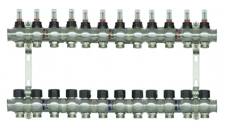Коллектор с расходомерами нерж. 1 х 12 выхода RAFTEC RC03-12  (1/6)