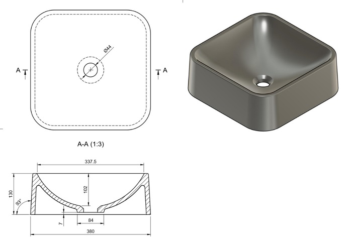 .Умывальник ЧАША настольная  FORMASTONE КВАДРО 35 G471 ИНЕЙ d380х380х120 КВАРЦ   (1/1шт)