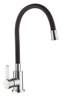 008  Кухня боковая   DOKORONA    DK-7721-2A-767   кухня гибкий ЧЕРНЫЙ  гайка.  НЕРЖА. СТАЛЬ  (12/1
