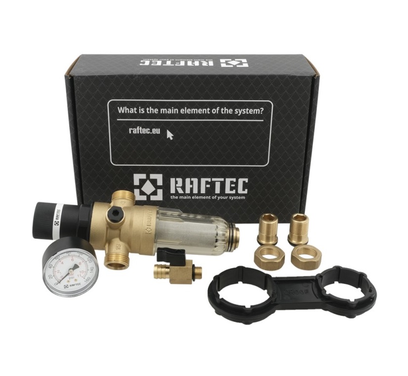 Фильтр  1/2 RCFR01-C  с редуктором самопромывной 40*С  прозрач. колба RAFTEC (30)